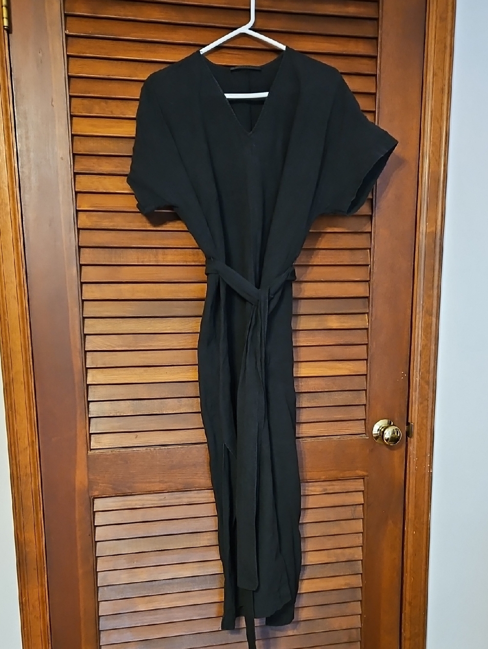 Jenni Kayne Black Linen Oversized Maxi Dress with Waist Tie